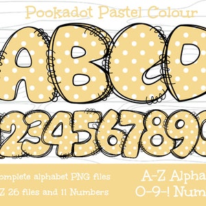 Alfabeto Polkadot adorno amarillo conjunto día de San Valentín doodle Carta clipart regalo personalizado para ella, regalo de cumpleaños, regalo para mamá, regalo de vacaciones