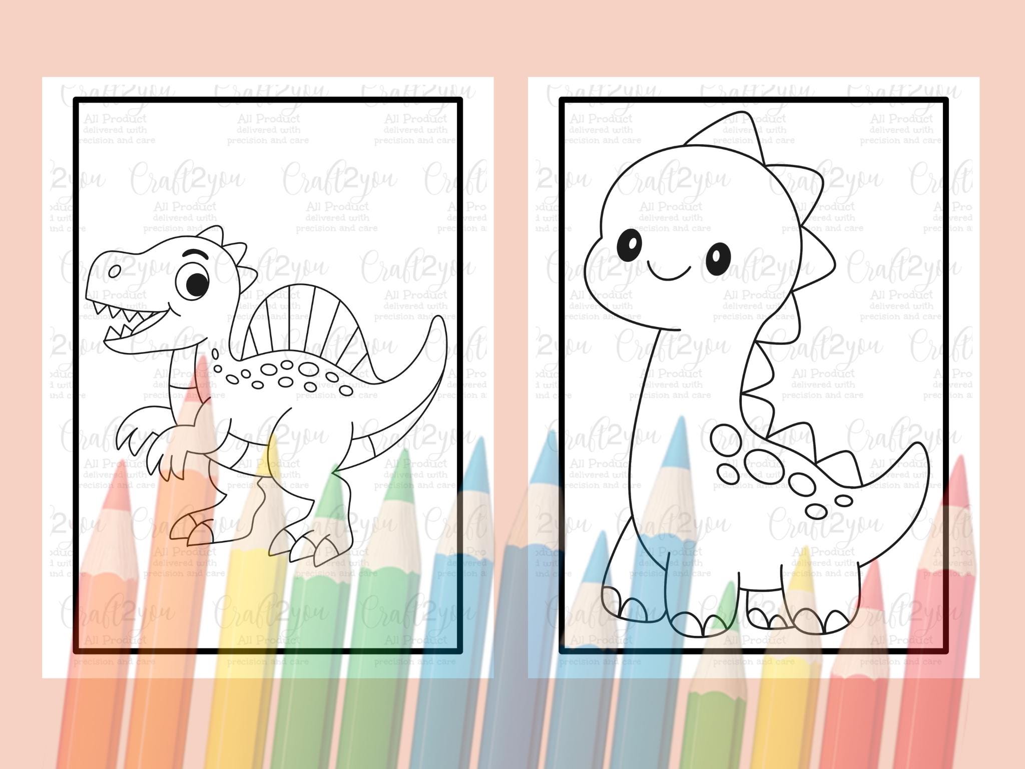 Kawaii Dinosaur Coloring Pages for Kids | 15 Printable Sheets (PDF ...