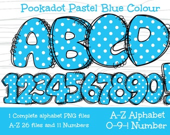 Polkadot Alphabet Clipart, Blue Letters and Numbers PNG (Digital Download)