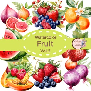 Multi Fruit watercolor kawaii clipart  Vol.2 with Budle of 40 PNG food clipart Transparent Background Digital Download With Commercial Use