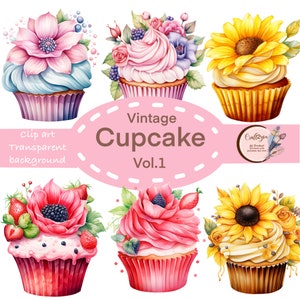 Cupcake clipart anniversaire gâteau cadeau Budle de 30 PNG fond Transparent téléchargement numérique avec usage Commercial