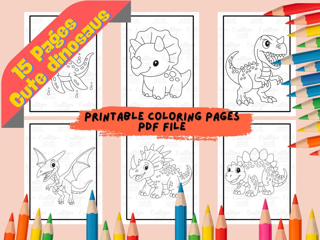 Kawaii Dinosaur Coloring Pages for Kids | 15 Printable Sheets (PDF ...
