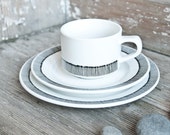 Wedding Gift: Hand-painted cup, saucer and plate as a set "somewhat angular"