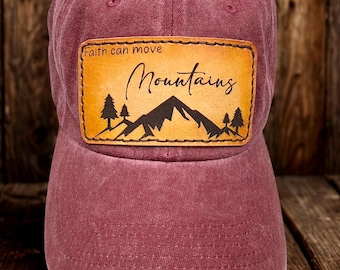 Faith Can Move Mountains Ponytail Baseball Cap, Leather Patch Hat, Christian Hat