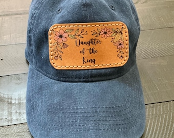 Daughter of the King Washed Denim Baseball Cap, Christian Faith Pat Hat