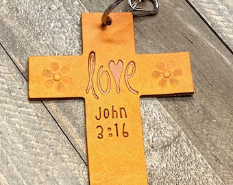 Yellow Leather Cross Saddle Charm : Christian Faith Gift