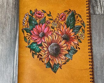 Refillable Leather Journal Cover, Handmade Colorful Floral Leather Notebook