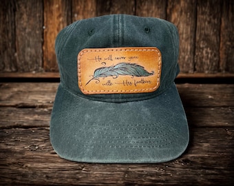 Washed Denim Baseball Cap with Psalm 91; He Will Cover You With His Feathers Hat,  Bible Verse Hat