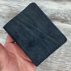 Cartera fina de piel azul marino, tarjetero, cartera pequeña para hombre