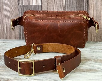 Unisex Leather Sling Bag: Copper Brown Hip Fanny Pack