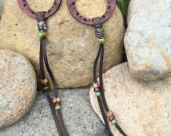 Long Leather Boho Western Dangle Earrings