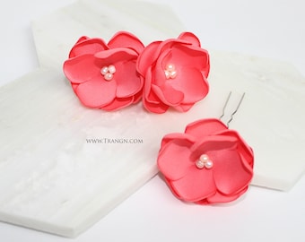 Salmon color U shape pin flower wedding for hair