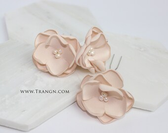 Champagne satin U shape clip flower pin for bride