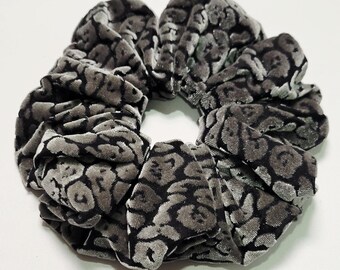 Black and gray spotted  velvet scrunchie