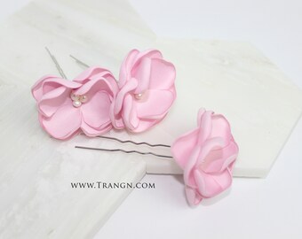 Pink U pin flower wedding for hair