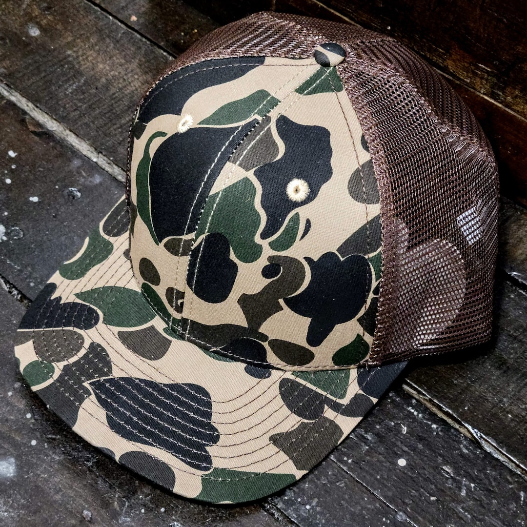 Vintage Old School Duck Camo Blank Mesh Classic Trucker Hat Retro