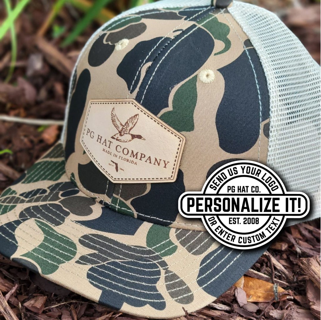 Vintage Duck Camo Custom Leather Patch Trucker Hat Laser Engraved With  Personalized Logo, Text, Company Logo, Text, Gift ,retro Hunting Deer 