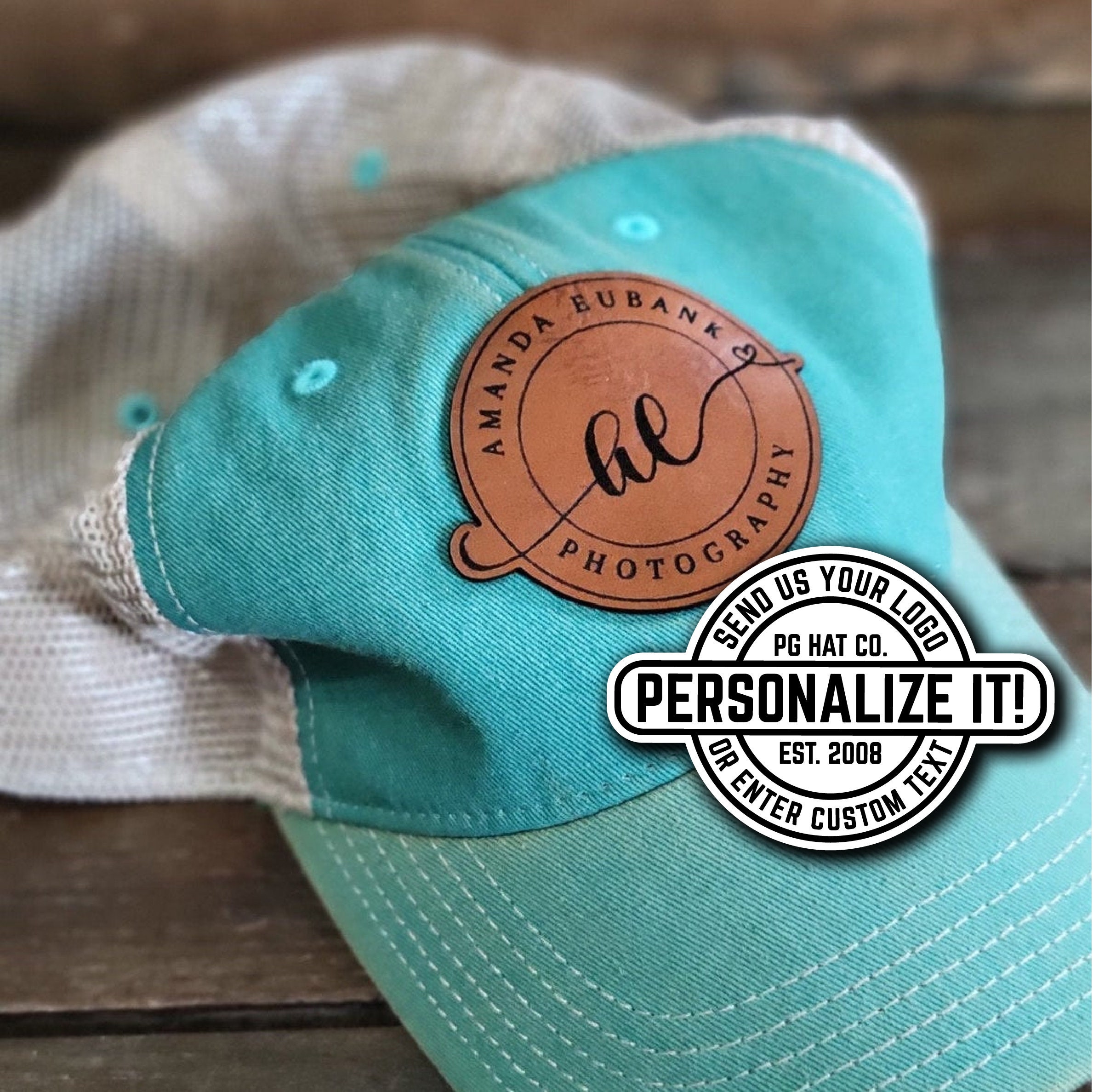 Custom Trucker Leather Patch Hat, Laser Engraved for Company Brand,  Personalized Logo or Text, Richardson Hats 