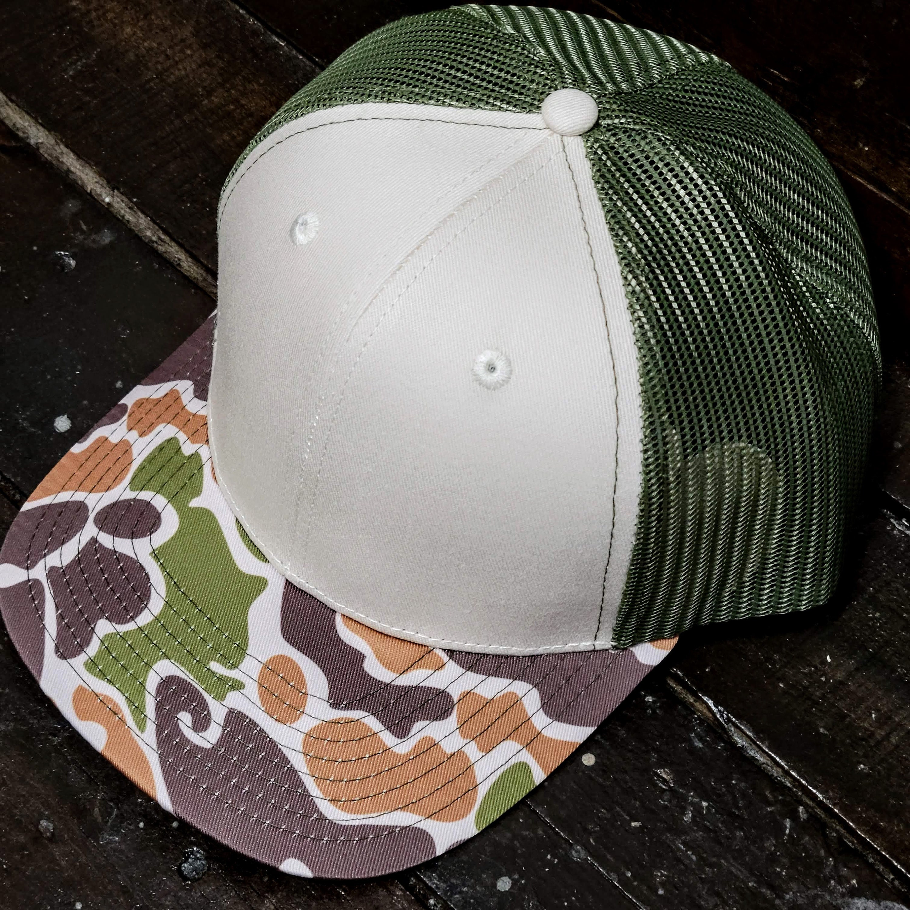 Leather Deer Patch on Classic Duck Camo Hat.