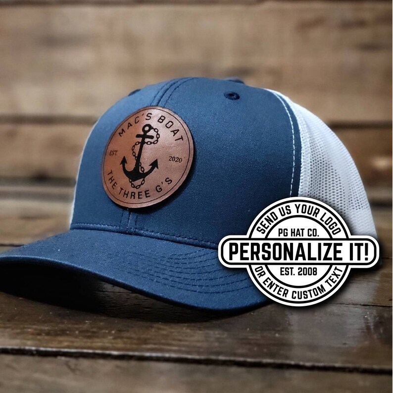 Custom Leather Patch Trucker Hat Laser Engraved With Etsy