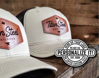 Custom Leather Patch Richardson Trucker Hat Laser Engraved with Personalized Logo, Company Brand Logo, Text, Gift, Retro Richardson