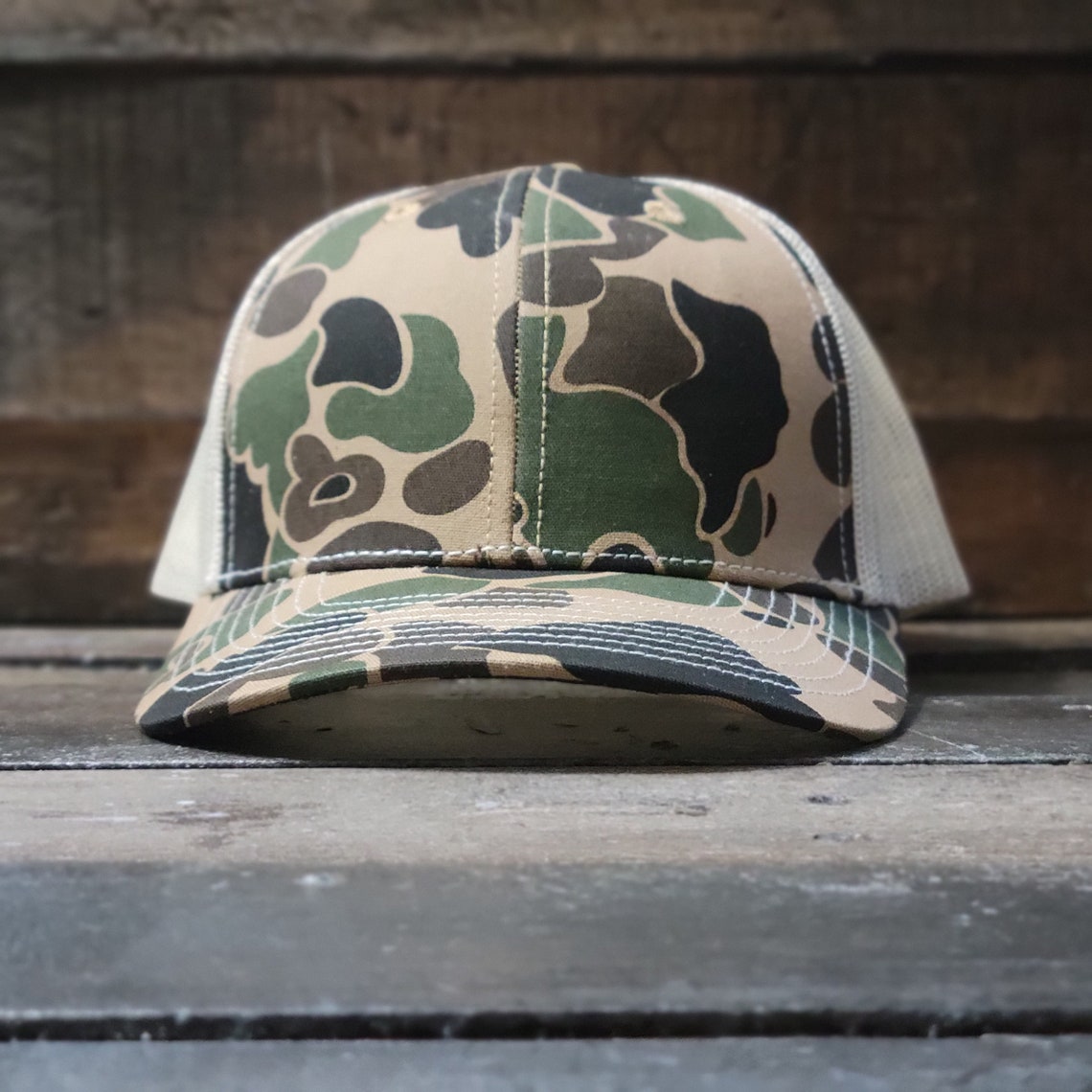 Vintage Duck Camo Custom Leather Patch Trucker Hat Laser Etsy