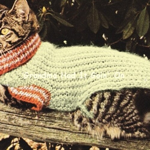 Cat Sweater Knitting Pattern 70s Cat Coat Mohair Sweater Etsy UK