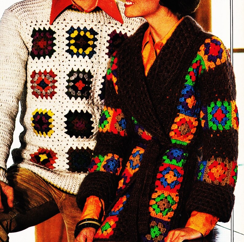 KNITTING PATTERN Granny Squares Ladies Cardigan Mens Sweater Etsy