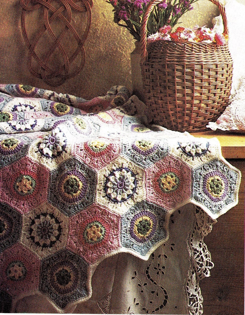 CROCHET PATTERN Vintage Crochet afghan Pastel Hexagon | Etsy