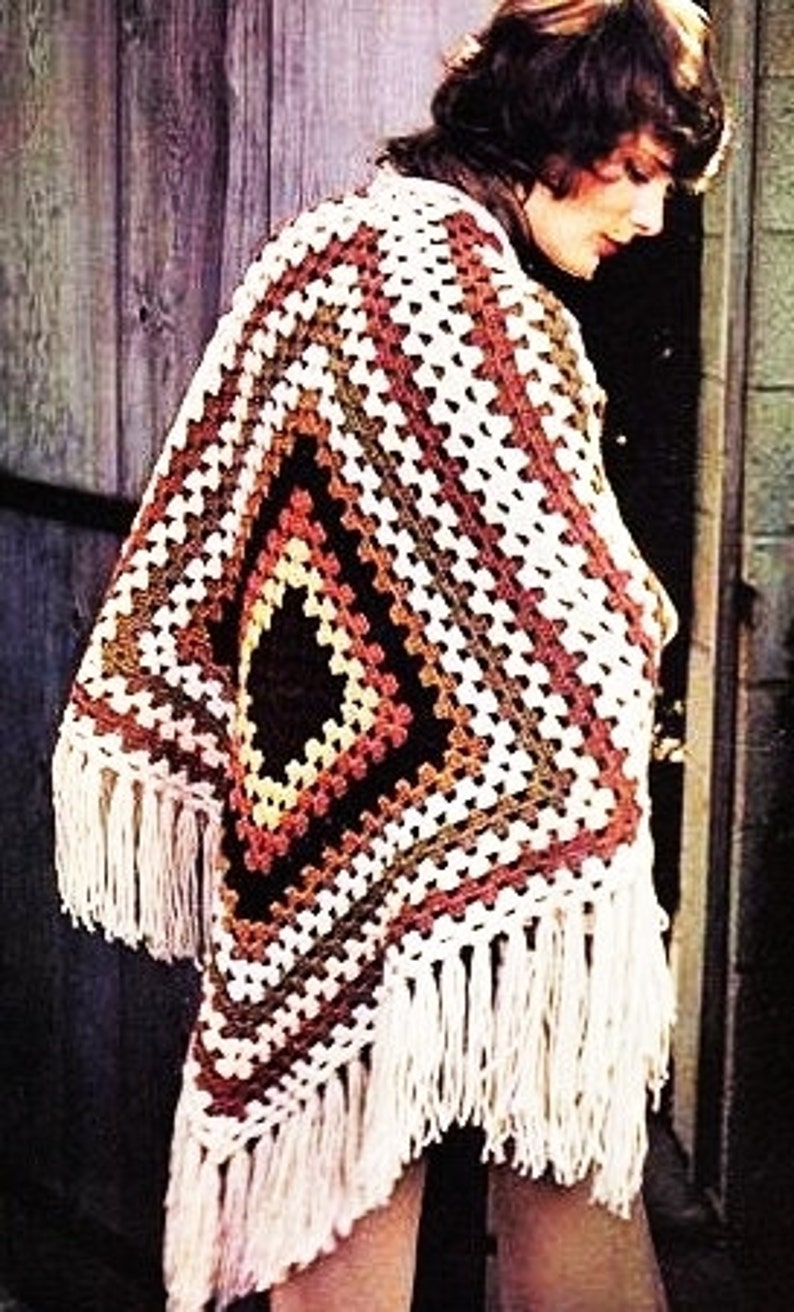 Vintage Crochet Poncho Pattern Shawl Afghan PDF Instant Etsy Canada