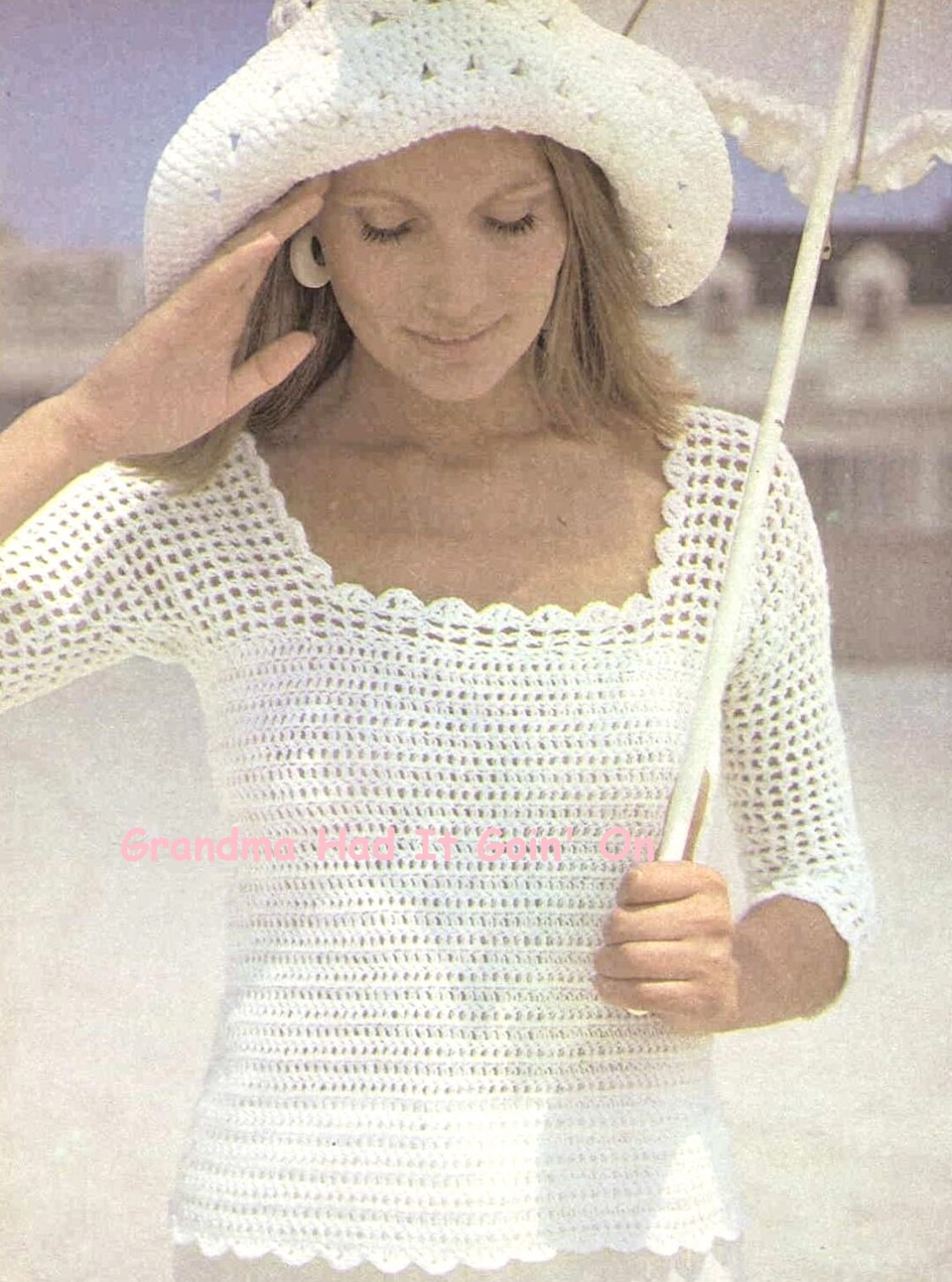 Floppy Hat Blouse Crochet Pattern Top Long Sleeve Shirt Beach - Etsy