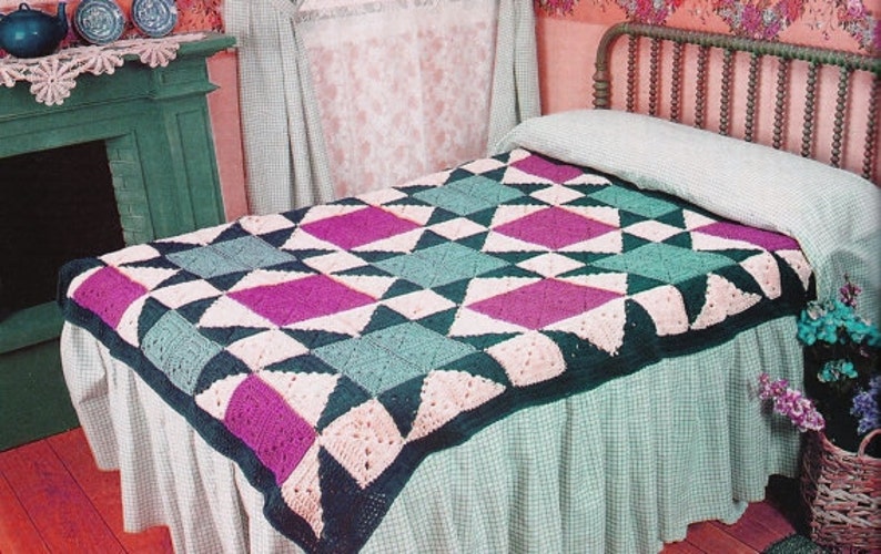 Quilt Design PDF Instant Download Throw Blanket Bedspread Granny Squares Vintage Quilt Afghan Crochet Pattern Digital Pattern