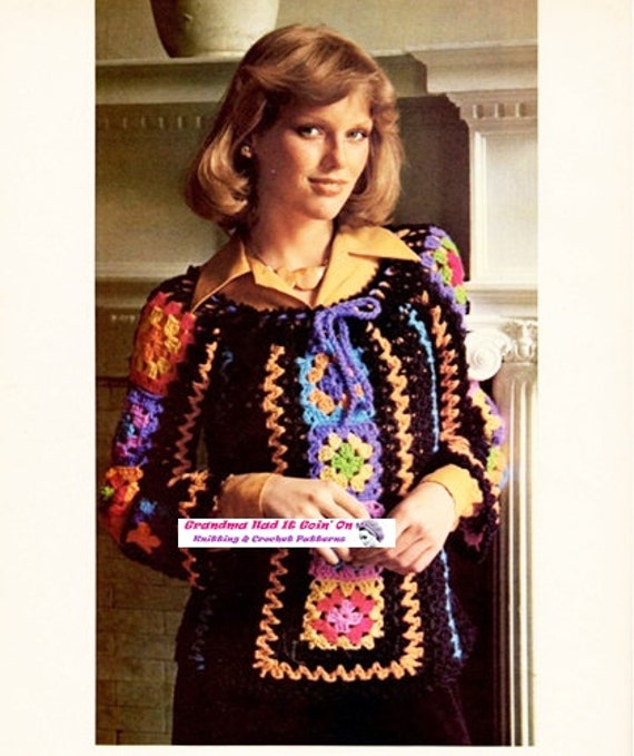 Vintage Crochet Peasant Sweater Pattern 70s Retro Drawstring | Etsy
