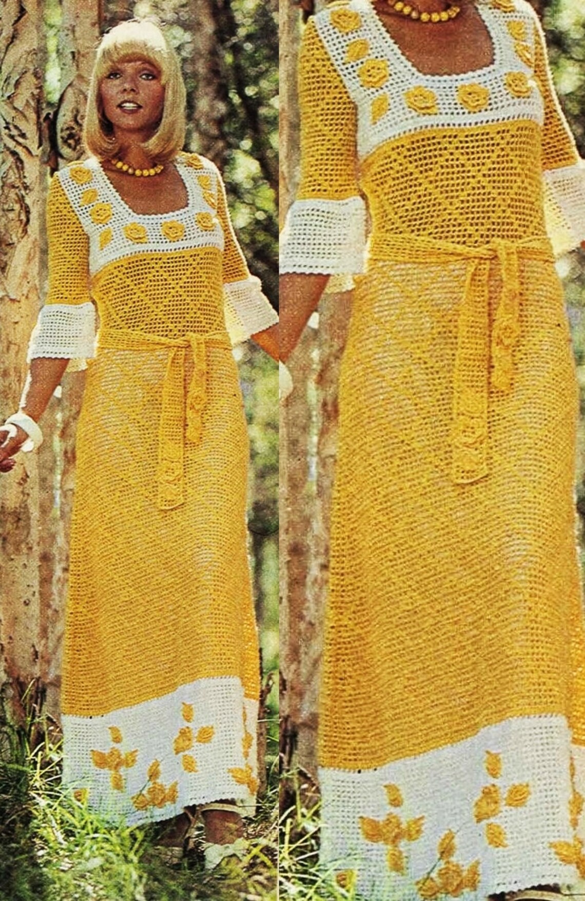 Vintage Crochet Long Robe Dress Pattern Lace Maxi Dress Etsy