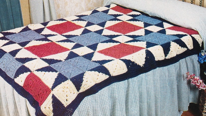 Quilt Design PDF Instant Download Throw Blanket Bedspread Granny Squares Vintage Quilt Afghan Crochet Pattern Digital Pattern