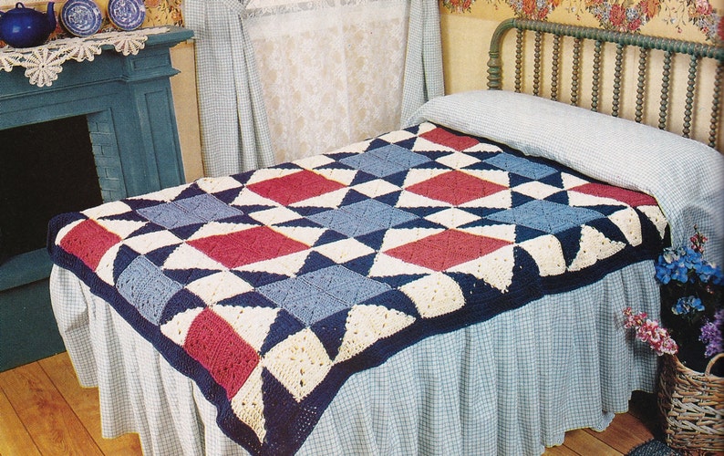 Quilt Design PDF Instant Download Throw Blanket Bedspread Granny Squares Vintage Quilt Afghan Crochet Pattern Digital Pattern