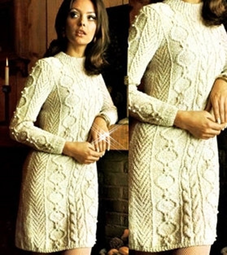 KNITTING PATTERN Aran Sweater Dress Cable Dress Vintage Etsy