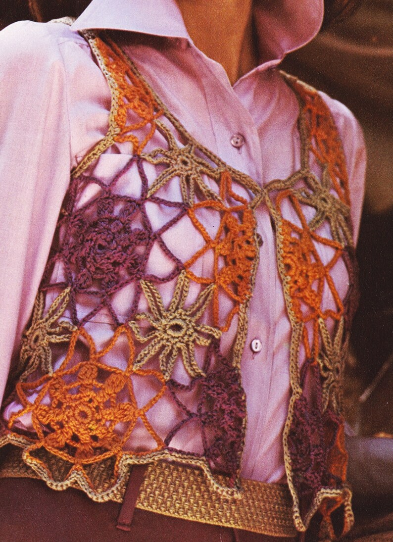 Corchet Pattern Motif Vest Sweater  Vest Vintage Etsy