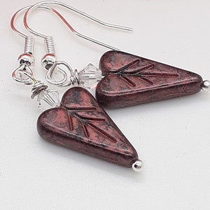 Red Heart Earrings, Red Dangle Earrings, Women's BoHo Heart Dangles, Simple Red Heart Earrings,  Everyday/Gift for Her, Women Earrings