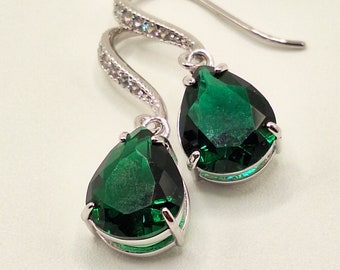 Emerald Green Dangle Earrings, May Gemstone Teardrop Dangles, May Birthday Earrings, Gift For Her