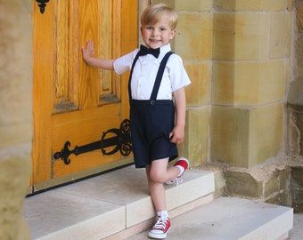 Little Boys Navy Blue Vintage Style Outfit, Toddler Boys Wedding Outfit, Baby Boys Easter Outfit, Ring Bearer Outfit, Suspender Outfit