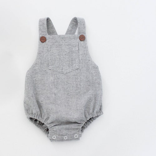 Gray Linen Baby Boys Romper Boys Vintage Style Romper Etsy