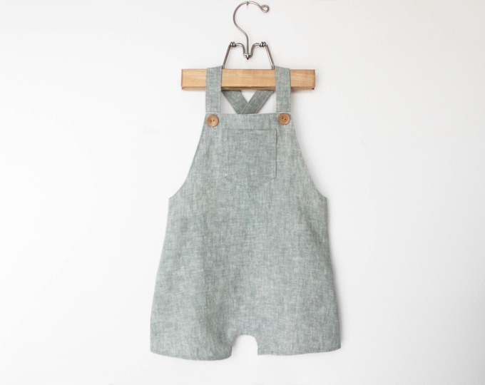 Boys Family Picture Outfit Boys Shortalls Sage Green Linen Baby Boys Romper Boys Vintage Style Romper Toddler Boys Linen Overall Shorts