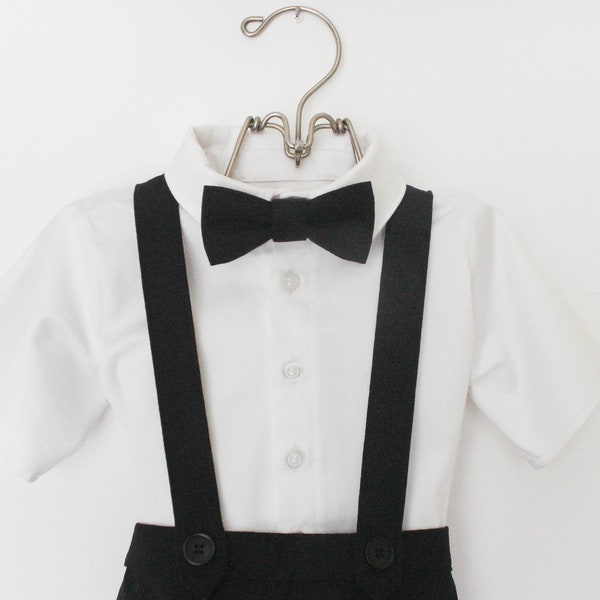Little Boys Black Vintage Style Outfit, Toddler Boys Wedding Outfit, Baby Boys Easter Outfit, Ring Bearer Outfit, Suspender Shorts