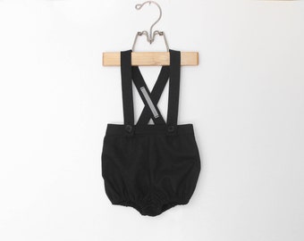 Vintage Style Baby Boys Black Suspender Bloomers, Little Boys Ring Bearer Outfit, Boys Wedding Outfit, Boys Easter Outfit, Baby Boys Romper