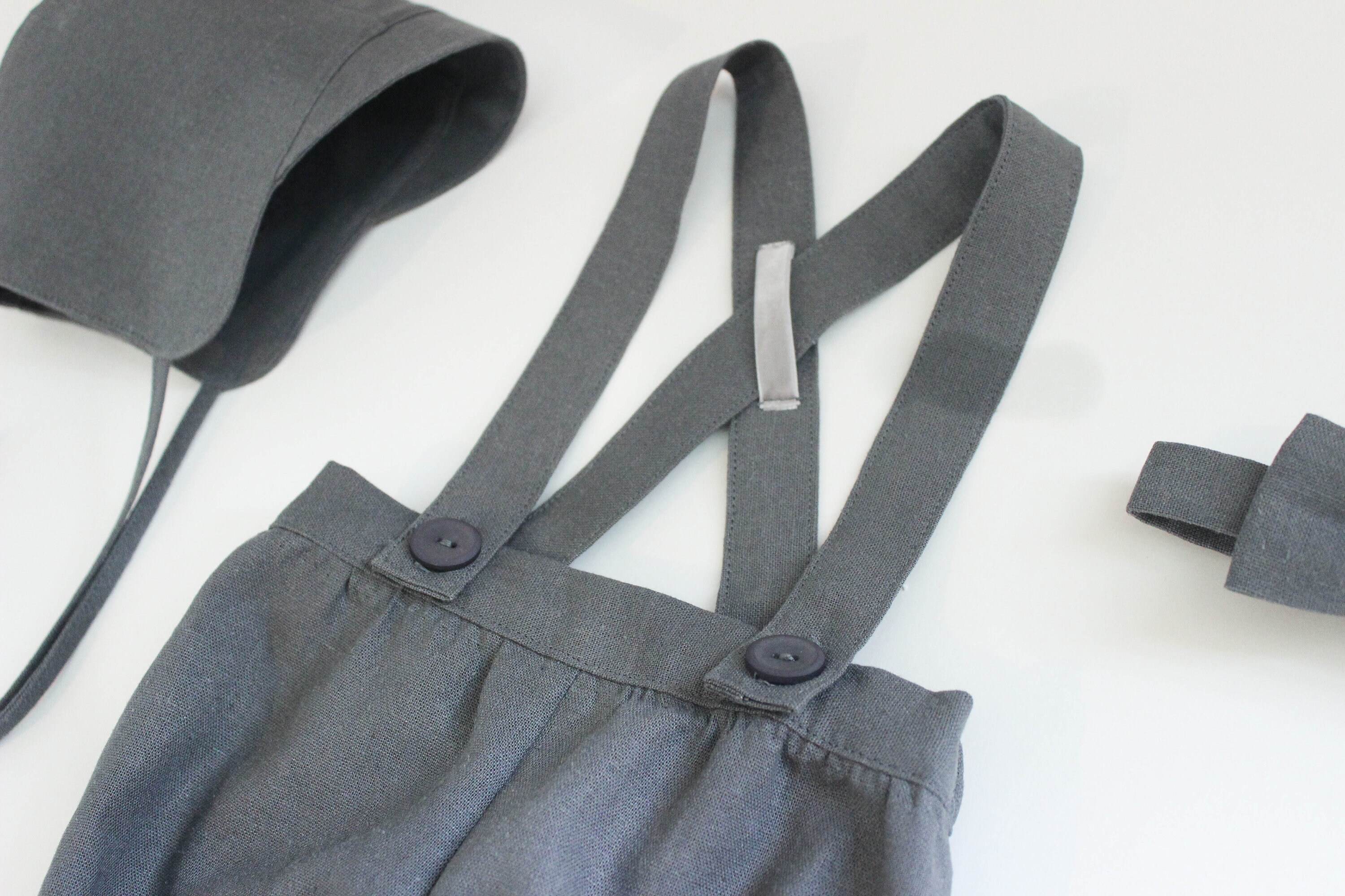 Vintage Style Gray Linen Baby Boys Suspender Shorts Little Etsy
