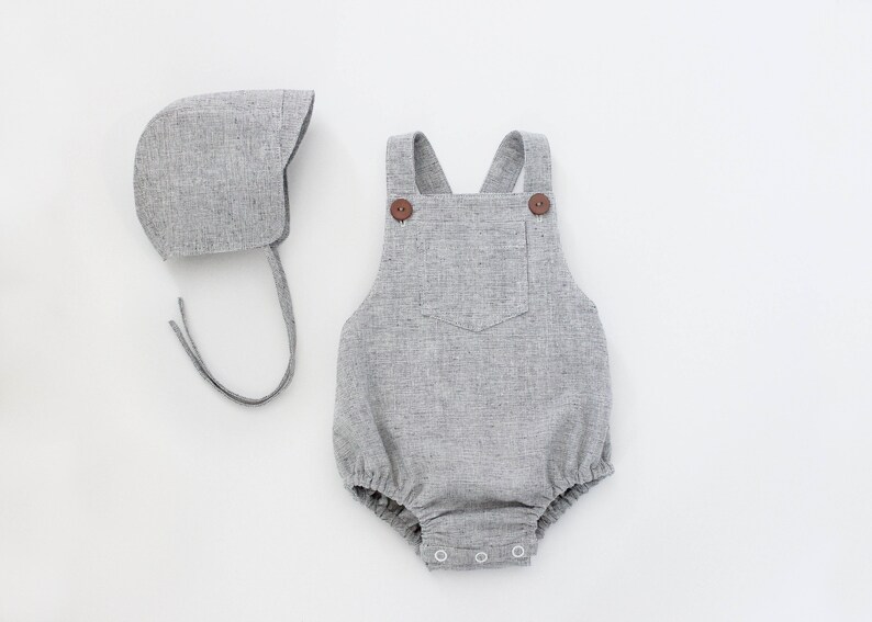 Gray Linen Baby Boys Romper Boys Vintage Style Romper Etsy