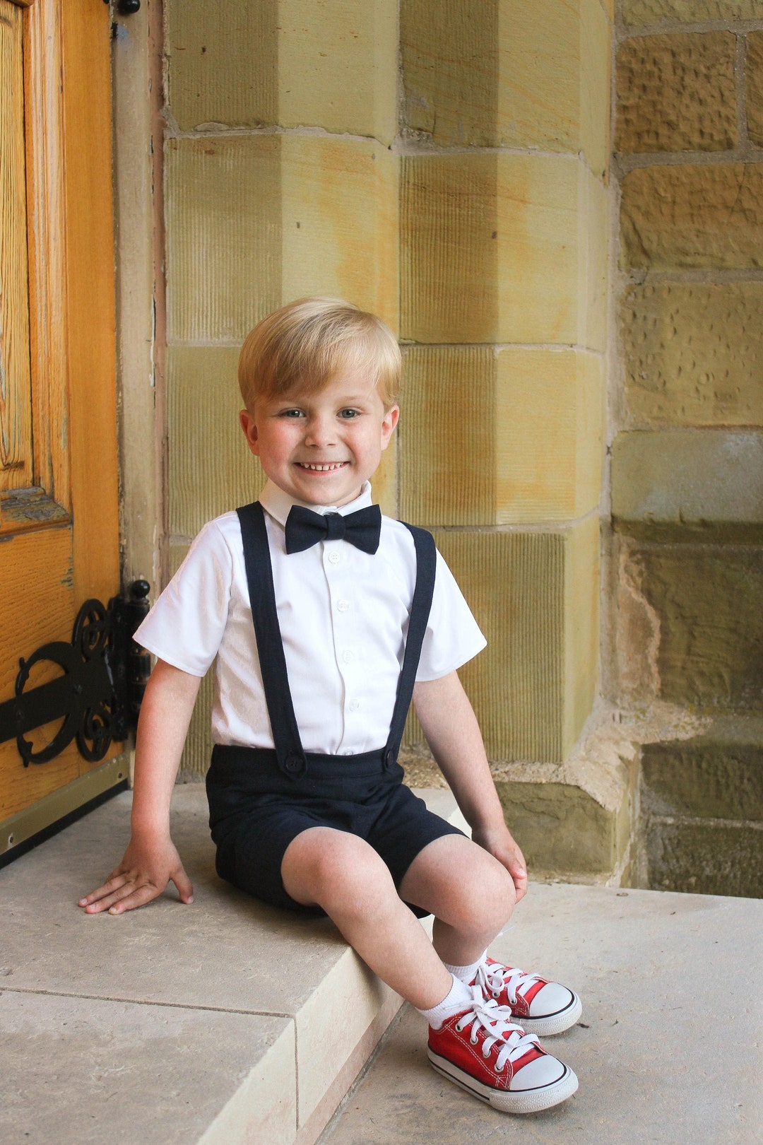 Vintage Style Toddler Boys Suspender Shorts, Little Boys Ring Bearer Outfit. Baby Boys Wedding