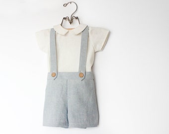 Vintage Style Toddler Boys Light Blue Suspender Shorts, Little Boys Easter Outfit, Baby Boys Ring Bearer Outfit, Wedding Outfit, Baptism