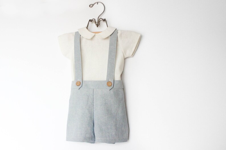 Vintage Style Toddler Boys Blue Suspender Shorts off White Etsy